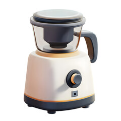 Rendered illustration of a modern, stylish food processor with a clear glass container, presented in a  graphical design style.