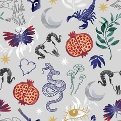 Esoteric seamless surface pattern. Surface pattern design.