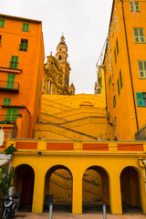 Cathedral and Staircase in Menton, in Provence-Alpes-Côte d'Azur, France.