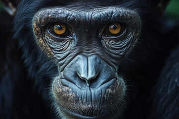 Captivating close-up of chimpanzee's soulful gaze and features