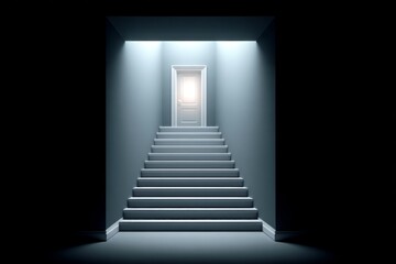 Fototapeta premium Minimalist line drawing of a basement staircase descending into a dark square space
