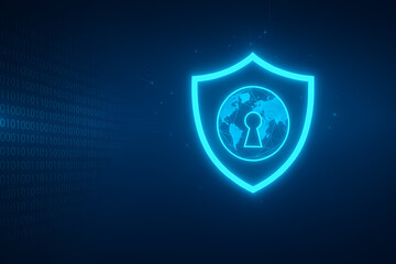 digital world background with left and digital shield for security image