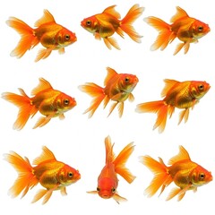 Fototapeta premium Collection of Bright Orange Goldfish Isolated on White Background