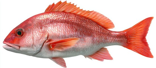 Fototapeta premium A red snapper fish with vivid red fins and scales, isolated on a white background.