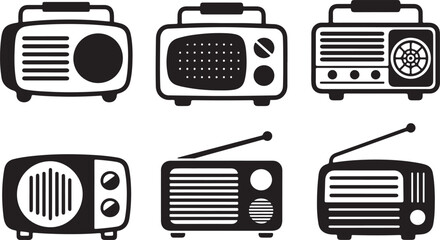 set of radio silhouette vector, radio icon, vintage radio silhouette vector Isolated on white background