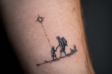 Obraz premium Small tattoo depicting a family on a journey with a star.