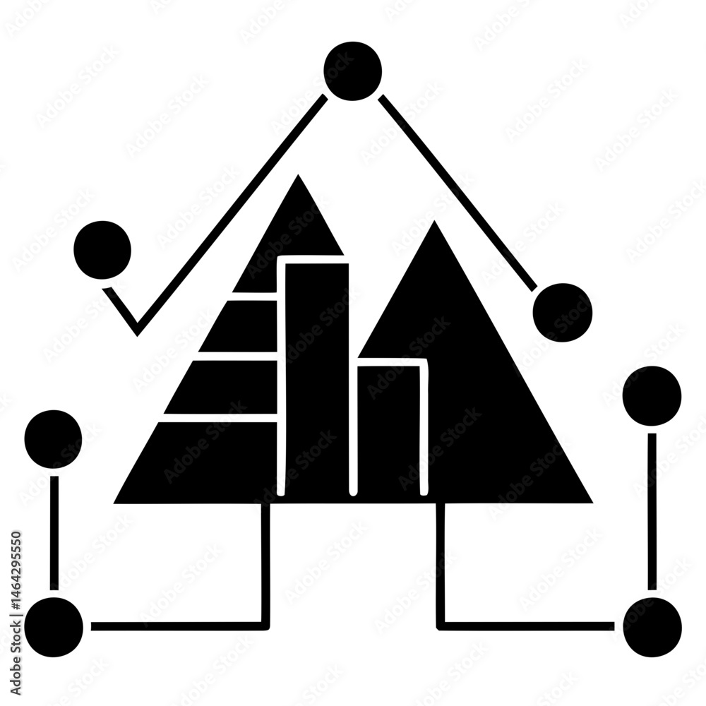 Poster data analysis chart diagram with triangles and bars connected by lines and circles icon vector isola