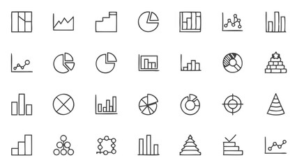 Collection of hand drawn business data visualization charts and graphs for presentation and reporting needs isolated on transparent background