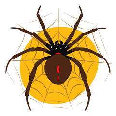 Spider in web against yellow background and copy space