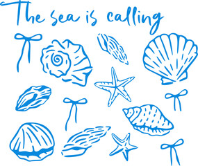 Girls Summer Graphic design. women's color hand drawn t-shirt print. the sea is calling  hand writing text font.summer beach graphics.