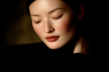 serene and elegant portrait of face embodying light aesthetic minimalism