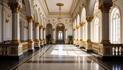 Elegant Hallway with Columns and Arches