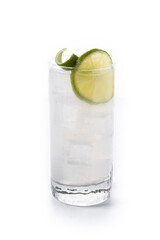 Gin Fizz cocktail with lime isolated on white background
