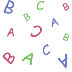 Colored letters on a white background. Vector background of letters or symbols for fabrics, wallpapers, banners, websites. Seamless pattern. Minimalistic universal design