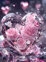 Heart Shape With Roses And Shiny Background
