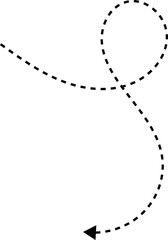 Hand drawn dotted arrows. Hand drawn freehand different curved lines, swirls arrows. Curved arrow line. Doodle, sketch style.