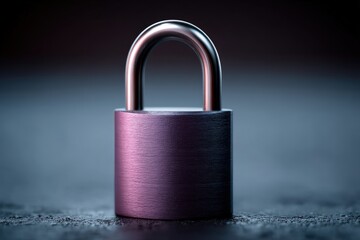 Fototapeta premium Close-up view of a metallic padlock with a sleek brushed finish showcasing iridescent hues reflecting light on a soft gradient background emphasizing security and technological sophistication