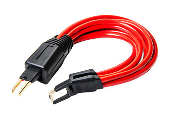 Red Jumper Cable with Black Connectors on Transparent Background