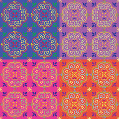 Colorful floral seamless pattern with vintage and geometric spring design