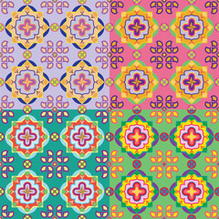 Colorful floral seamless pattern with vintage and geometric spring design