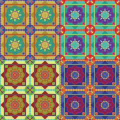 Colorful floral seamless pattern with vintage and geometric spring design