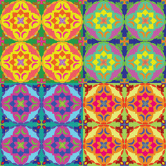 Colorful floral seamless pattern with vintage and geometric spring design