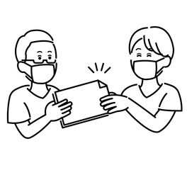 紹介状を渡す医師と受け取る医師のイラスト　線画のみ