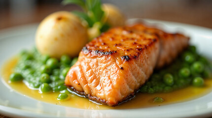 Exquisite Salmon Dish with Vegetables in Haute Cuisine Style