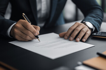 Professional businessperson signing an official document