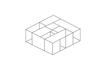 Isometric impossible square knot, abstract geometric line art, optical illusion