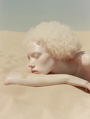 Ethereal Portrait of a Woman Resting in Golden Desert Sands