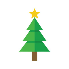 Green Christmas Tree Simple Star Bold Vector