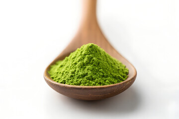 Vibrant Matcha Green Tea Powder in Wooden Spoon – Antioxidant Superfood