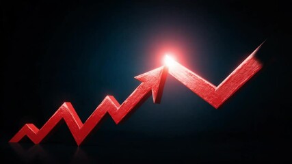 Red arrow graph depicting growth trend with glowing tip against a dark background - Powered by Adobe