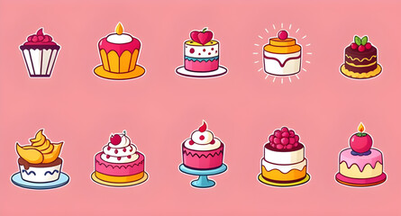 set of cakes vector