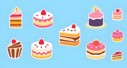 set of cakes vector