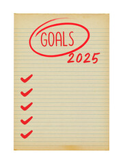 2025 Goal Checklist on Lined Paper – Motivation and Planning Concept