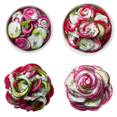 Fototapeta premium Beetroot Salad, Yogurt Dill Sauce, Top View