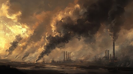 Obraz premium A heavy industrial smoke overlay with dark, billowing clouds rising from an unseen source, conveying power and destruction