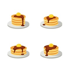 Set of Pancake Stack Icon Breakfast Brunch Meal Homemade Pastry Gourmet Nourishment Cafe Diner Restaurant Food Flat Vector Illustration