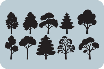 Diverse Tree Silhouettes Collection: Representing Various Shapes and Foliage of Nature's Woody Plants.