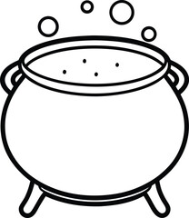 Simple Round Cauldron Line Art Pot with Handles Vector Illustration