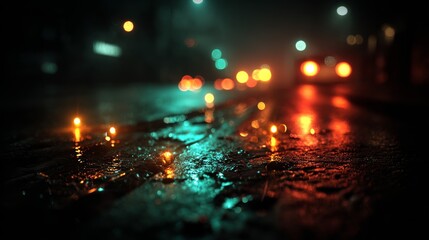 A blurry image of a city street at night with lights