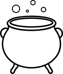 Simple Round Cauldron Line Art Pot with Handles Vector Illustration