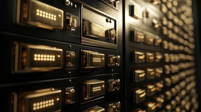 A highly secure digital vault filled with encrypted data, symbolizing information security and protection