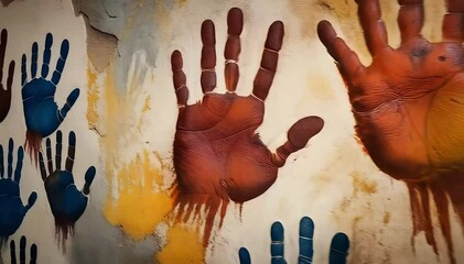 A vibrant mural of overlapping handprints in various colors—red, blue, yellow, and orange—covers a textured wall, symbolizing unity and diversity.
- Powered by Adobe