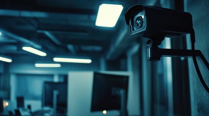 Fototapeta premium high-tech security camera connected to a computer system, monitoring for unauthorized access