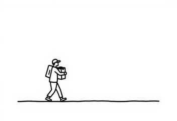 Boy carrying boxes in simple continuous line drawing  