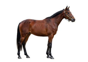 Fototapeta premium Brown horse standing isolated on white background in full body view