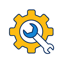 Wrench and gear icon representing engineering and maintenance in a modern design